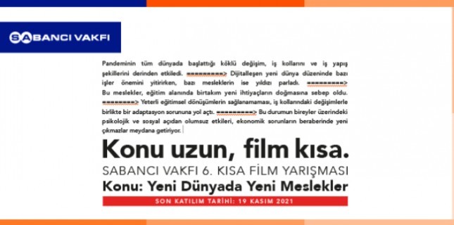 Sabancı Vakfı 6. Kısa Film Yarışması Başvuruları Devam Ediyor!